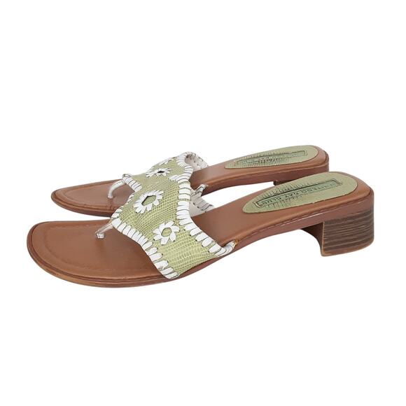 Montego Bay Club Block Heel Sandals Leather Medallion Thong Heels Lime Green 6 - Picture 2 of 10